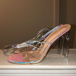 PRETTY LITTLE THING CLEAR IRIDESCENT HEELS